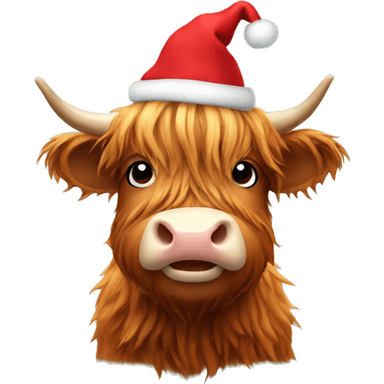 A highland cow with Christmas hat emoji