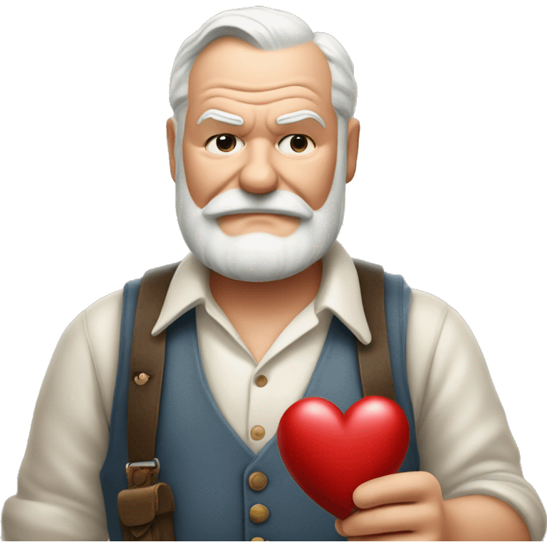 Ernest Hemingway holds a heart in his hand emoji