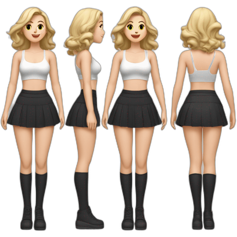 alistic-full-body-caucasian-curvy-beauty-jumping-short-black-skirt-back-and-front-views-strong-wind-white knickers-long-white-socks emoji