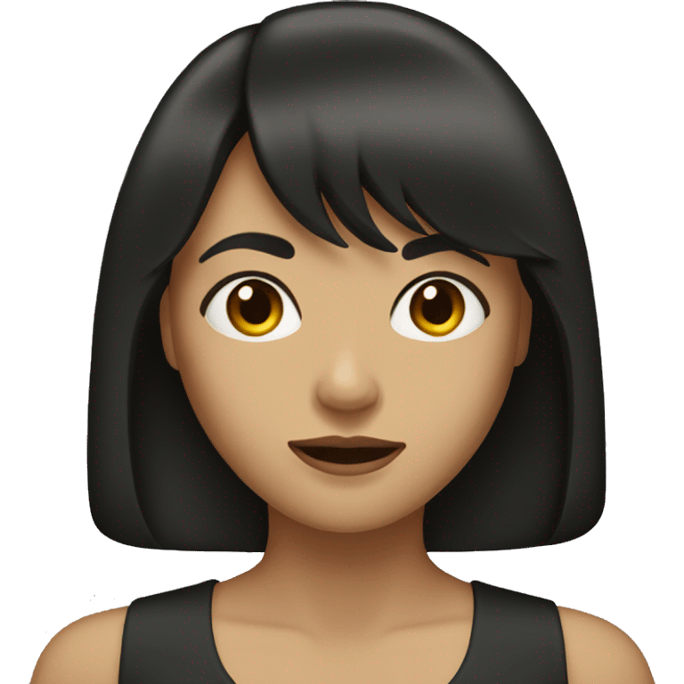 woman with dark long hair and bangs and black eyes emoji