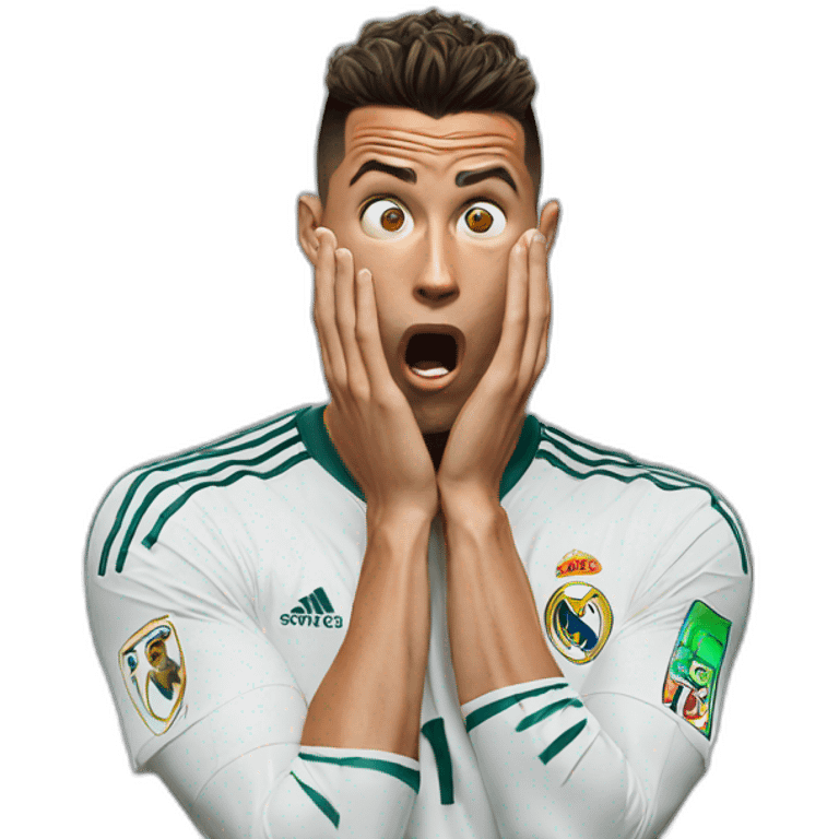 Ronaldo shocked with is two hand on his face emoji