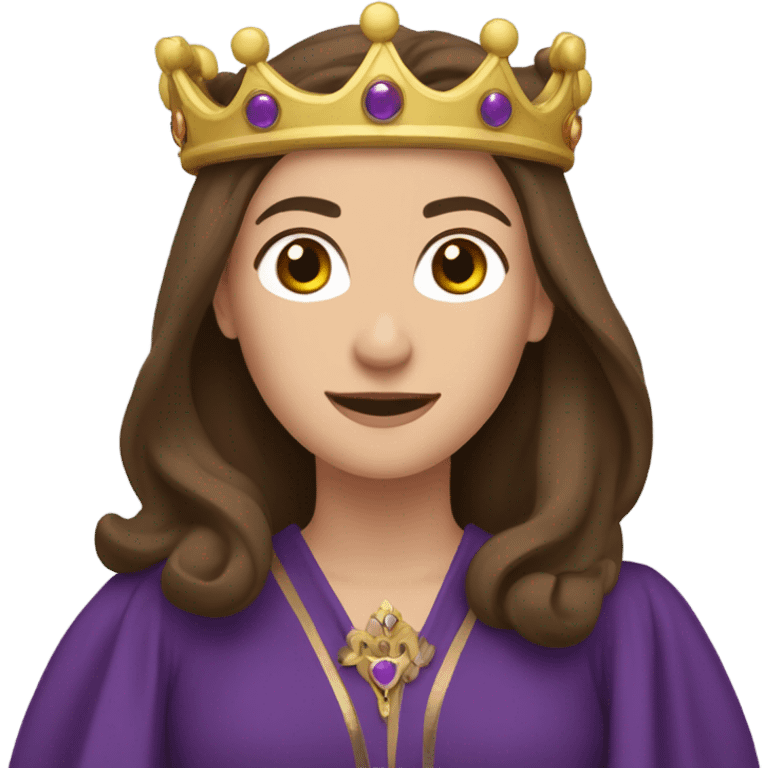 Caucasian long  brunette woman wearing formal royal purple robes and a crown who is falling in love. emoji