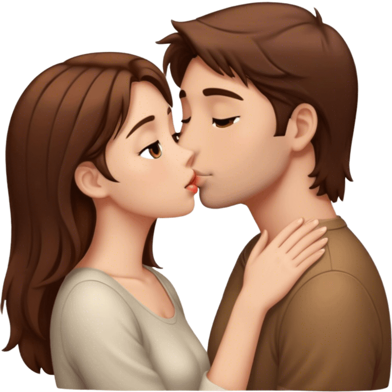 Girl with brown hair kissing tall guy with brown hair  emoji