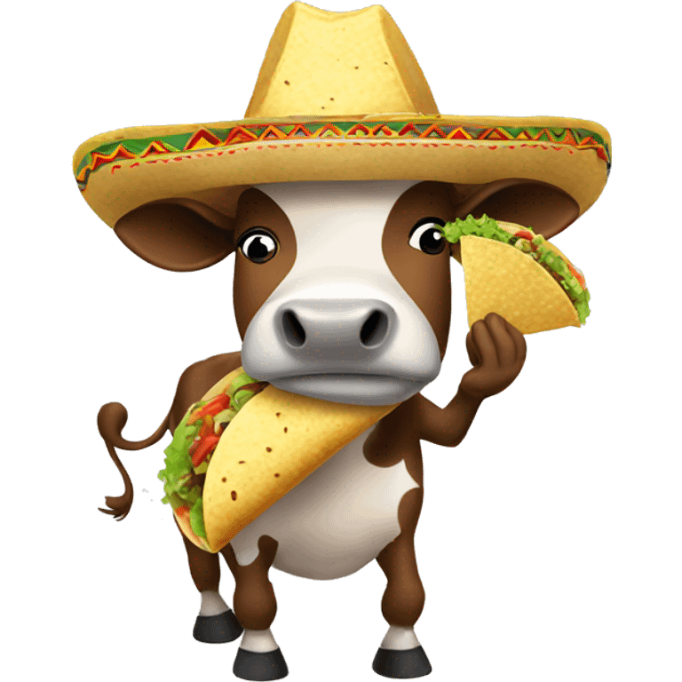 Cow wearing sombrero and eating a taco emoji