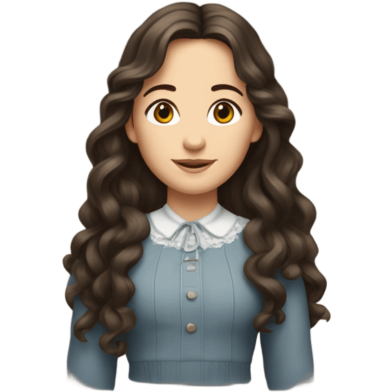 Carrie Ingalls pretty with long dark brown wavy hair realistic and detailed emoji