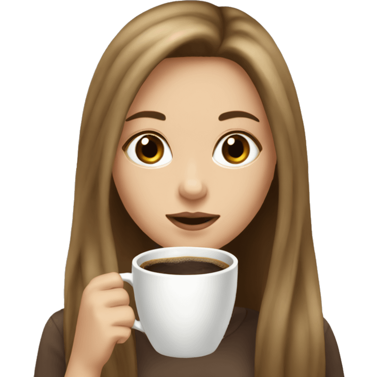 White girl with long hair brown drinking coffee emoji