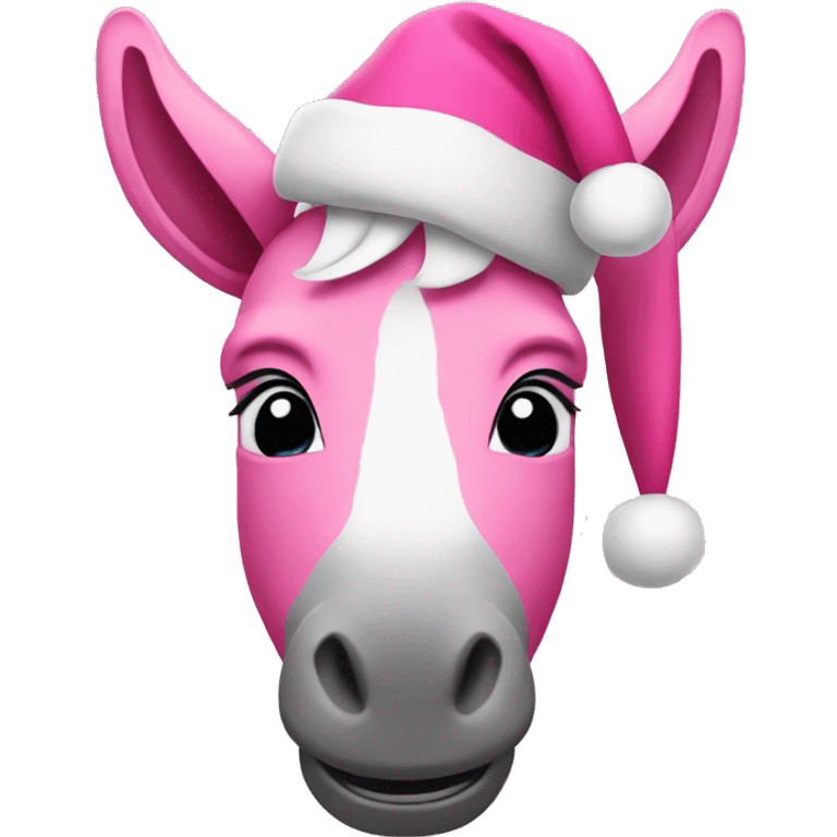 Pink donkey with Christmas hat emoji