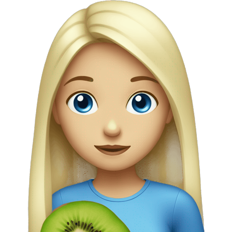 girl with blue eyes who is eating kiwi emoji