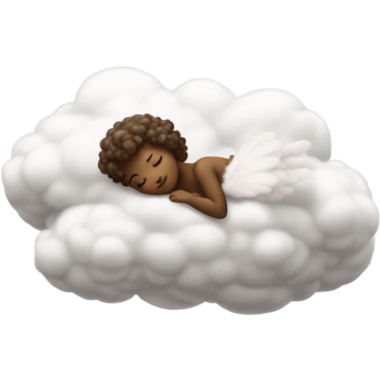 Realistic Photo of pale cupid asleep lying on a cloud emoji