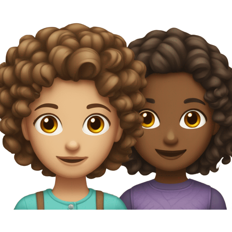 A girl with curly dark brown hair with a tan girl with hazel brown curly hair emoji