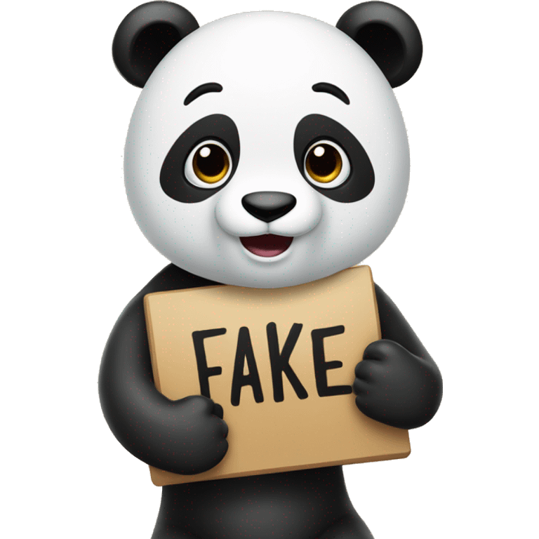 A panda holding up a Sign that says “fake” emoji