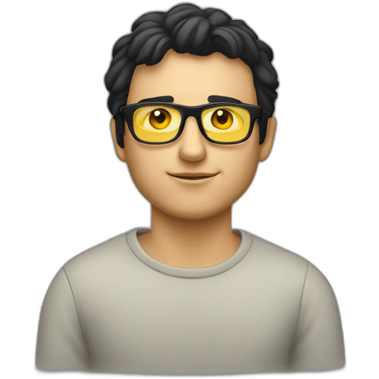 White man with yellow tinted glasses and black hair in a jumper sitting on a chair emoji