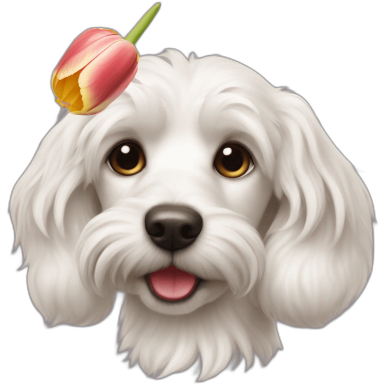 White fluffy teckel dog with a tulip emoji