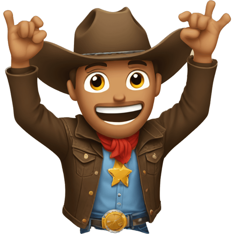 cowboy with his hands up making rock and roll symbols emoji