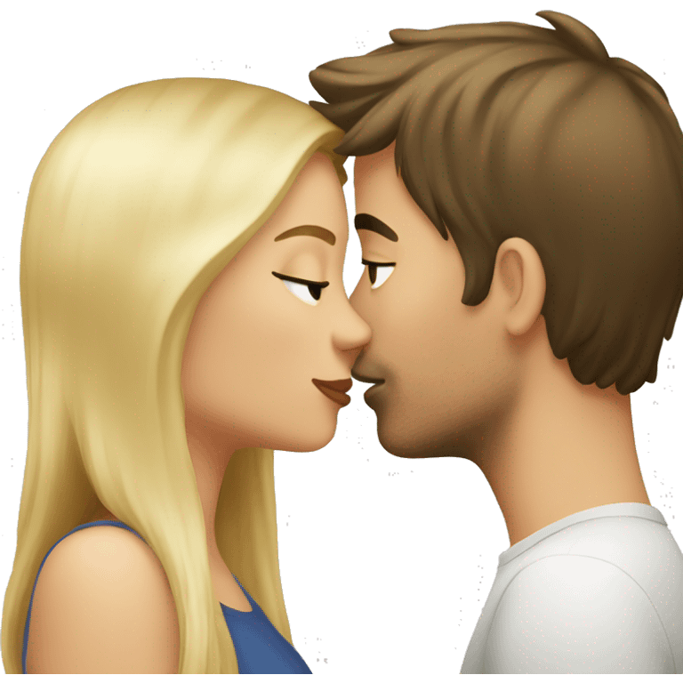 blonde girl and brunette guy kissing emoji