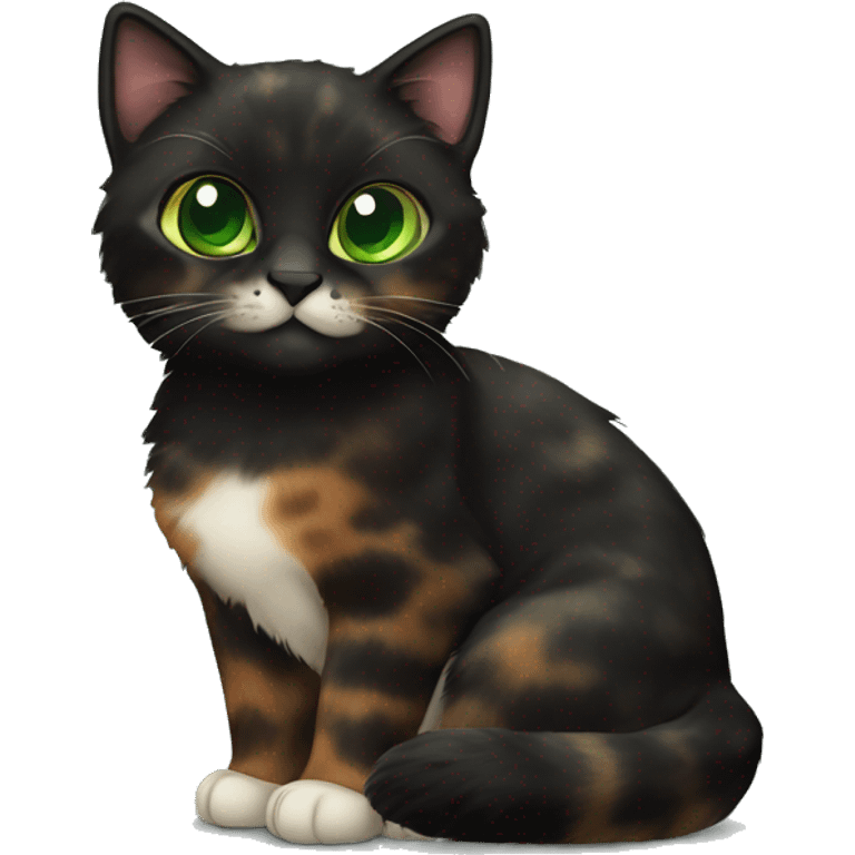 cute mostly black tortoiseshell cat with green eyes emoji