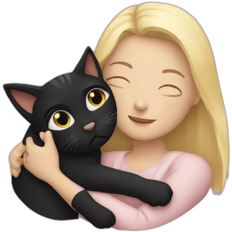 blond woman hugs black cat emoji