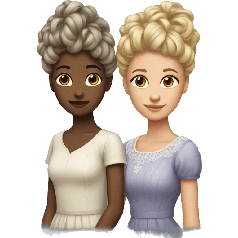 two female siblings with the same elaborate hairstyle emoji