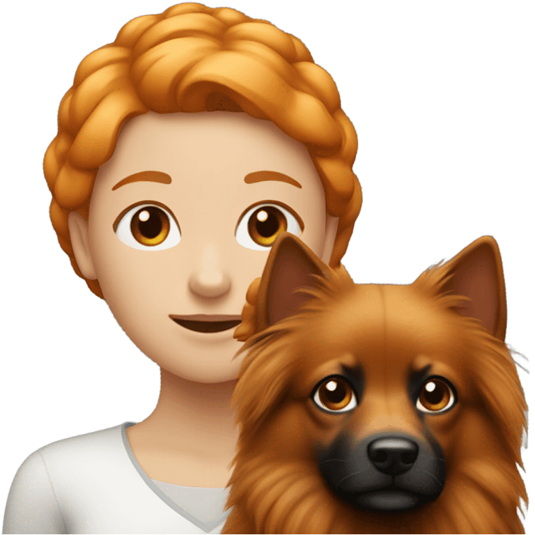 Ginger girl with black female spitz dog emoji