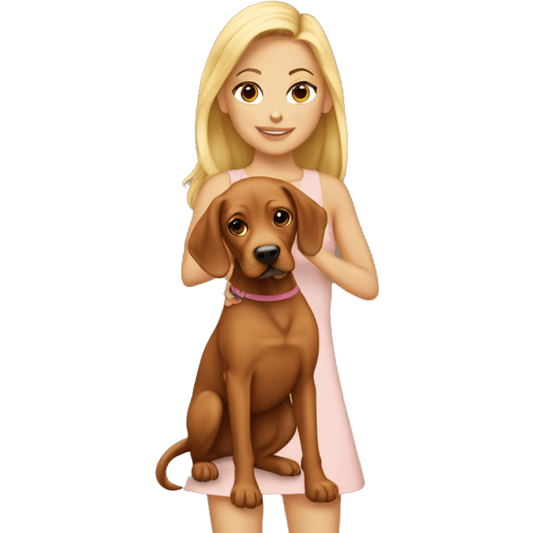 Pretty tan blonde girl holding vizsla  emoji