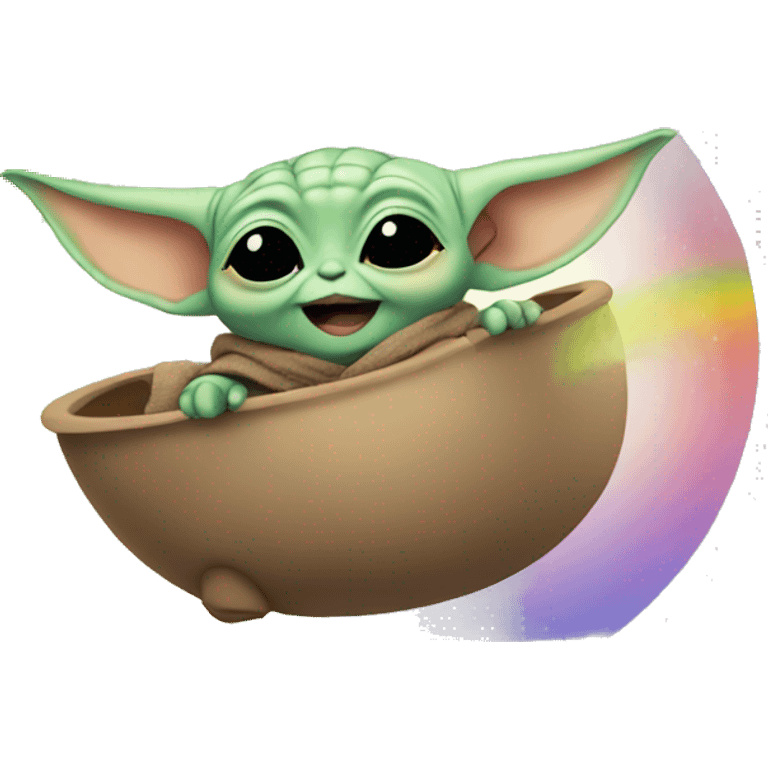 baby yoda sliding from a rainbow emoji