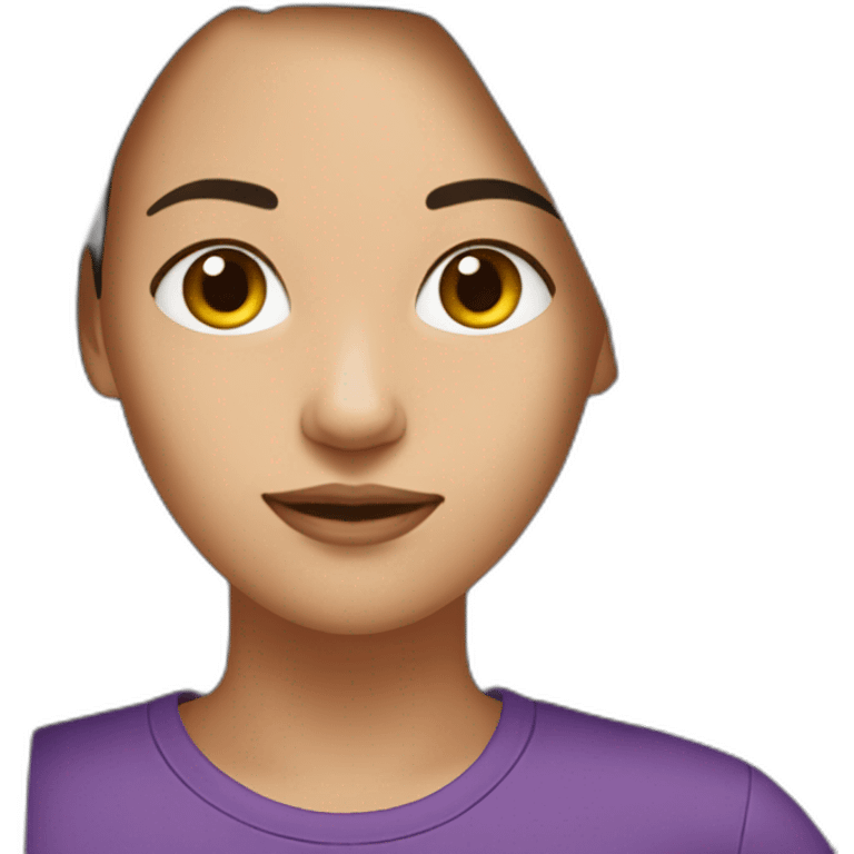 women,dark brown hair,using purple tshirt whith letters "4tech emoji