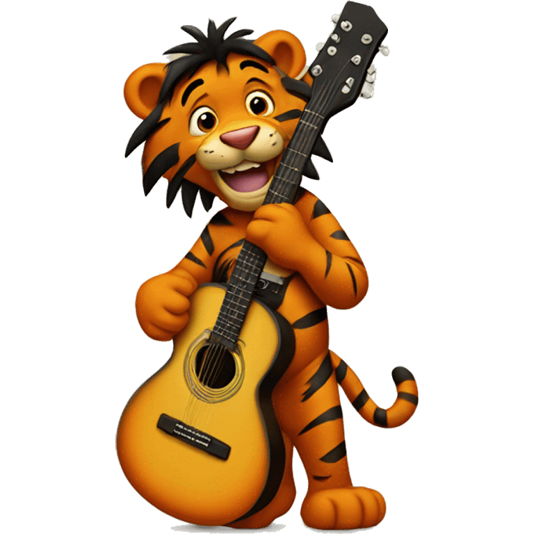 Tigger with a mullet and playing guitar emoji