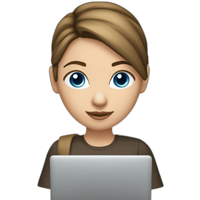 front-view-of-young-white-tan-woman-blue-eyes-brunette-pony-tail-using-a-laptop emoji