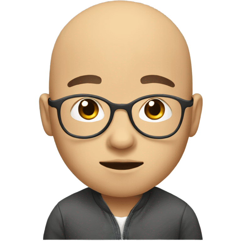 a young boy, Asian, bald, in glasses, thinking deeply emoji