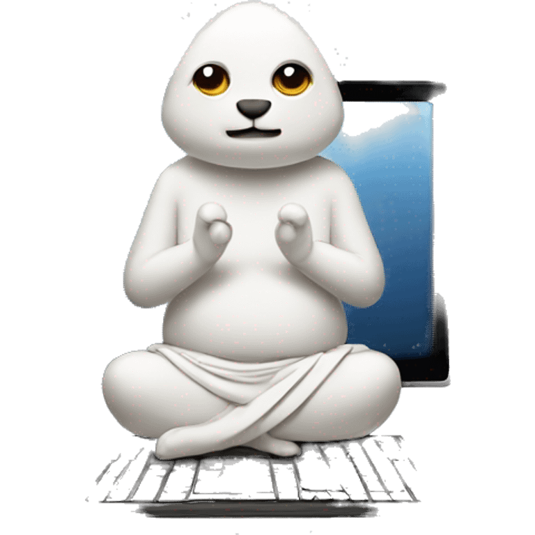 zen animal cartoon crossed legged with multiple computer screens emoji