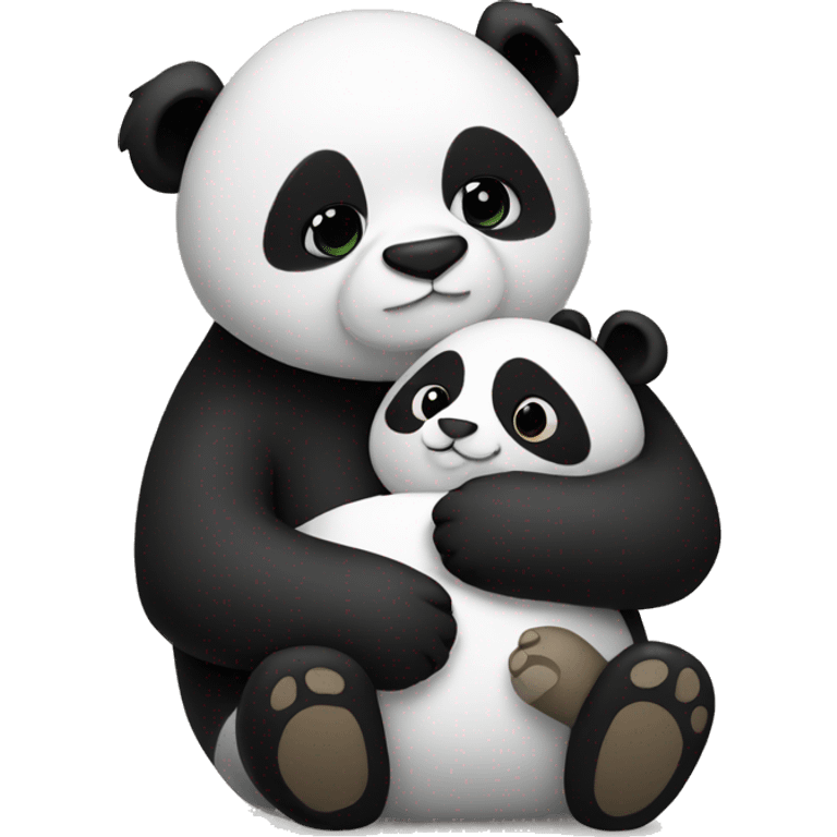 Panda wearing black hugging a stuffed animal emoji