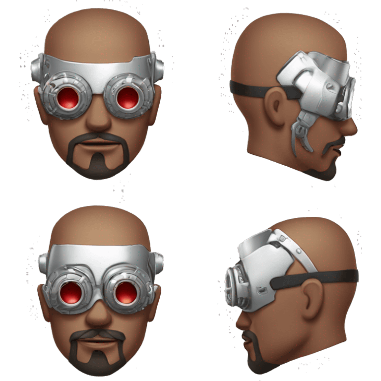 Red skin and white goatee male cyborg head with silver steampunk goggles emoji