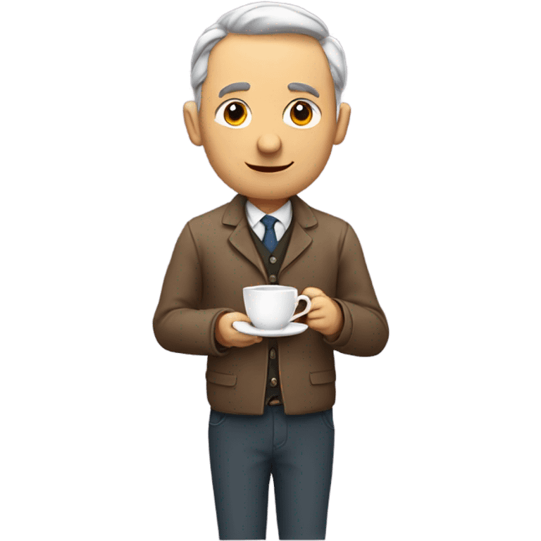 man standing holding a tea cup emoji