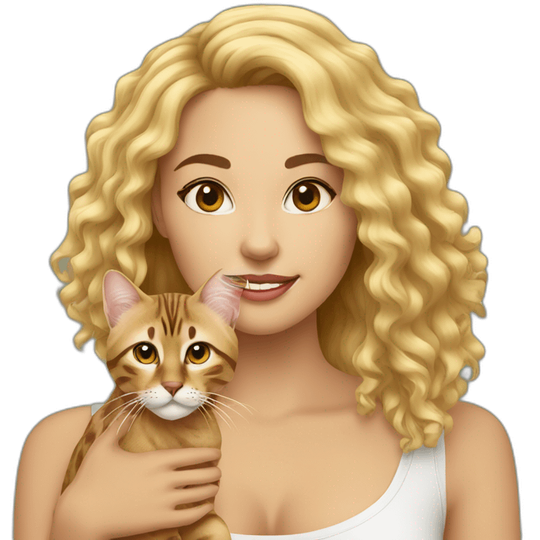 Pretty-curly-blonde-woman-with-bengal-cat emoji