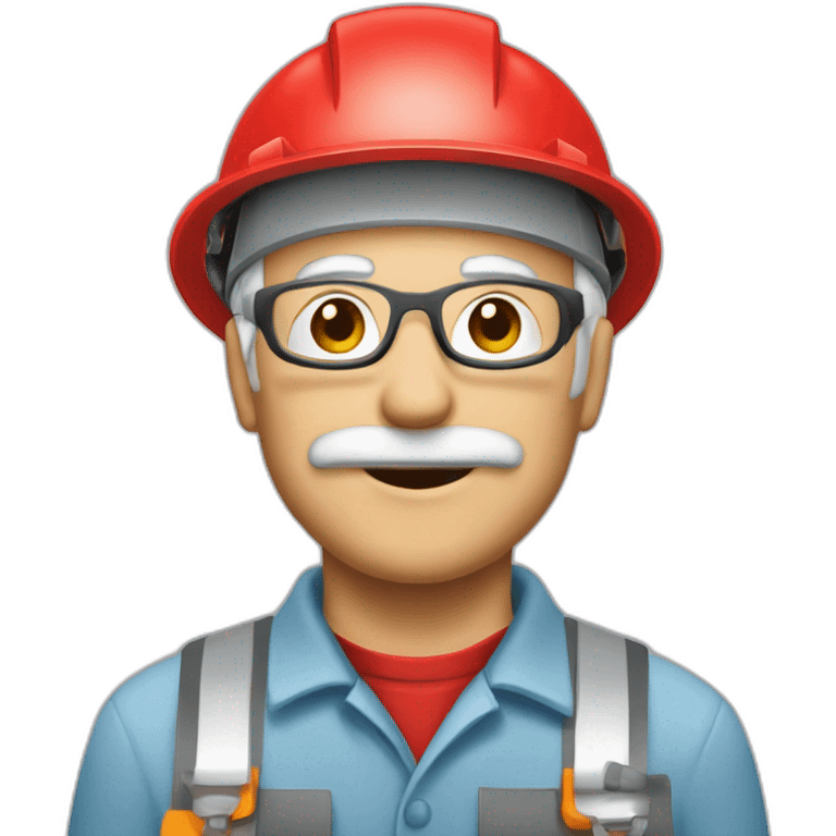 Industrial professional senior mechanical fitter working with a helmet red and red clothing emoji