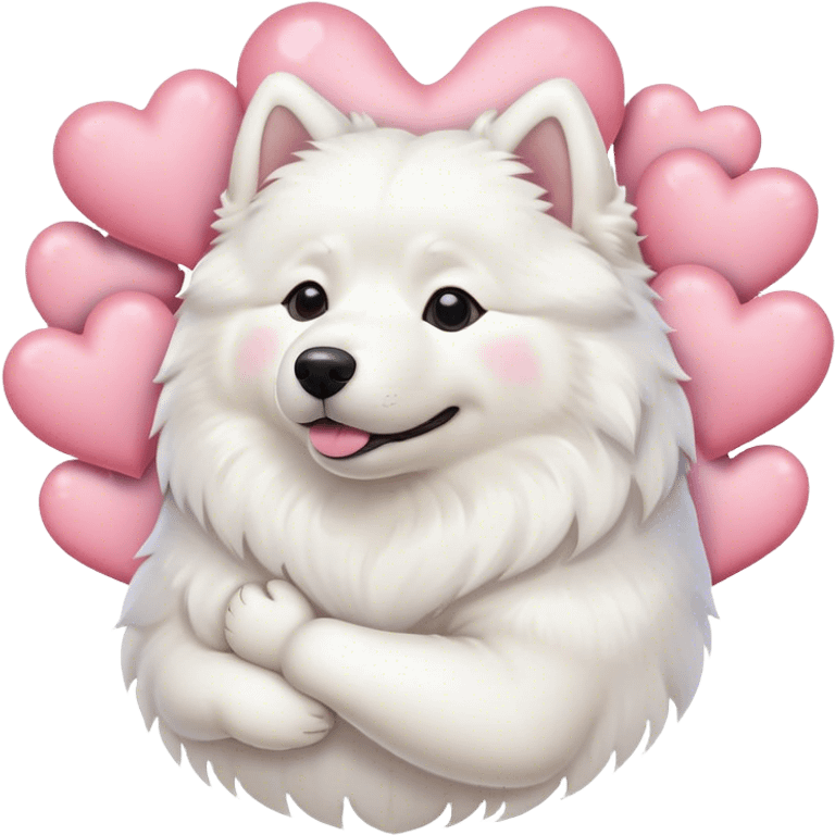 samoyed hug with pastel hearts emoji