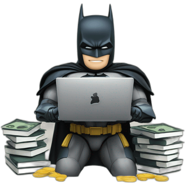 Ai-version-of-batman-coding-with-laptop-books-and-money emoji