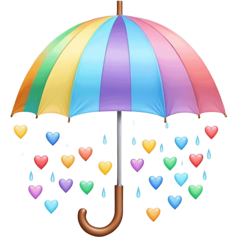 
pastel umbrella and rain in the form of rainbow hearts emoji