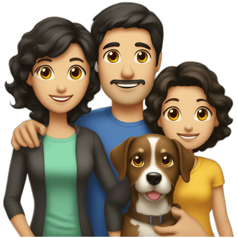 mom brown hair dad black hair and kids dog family yellow emoji