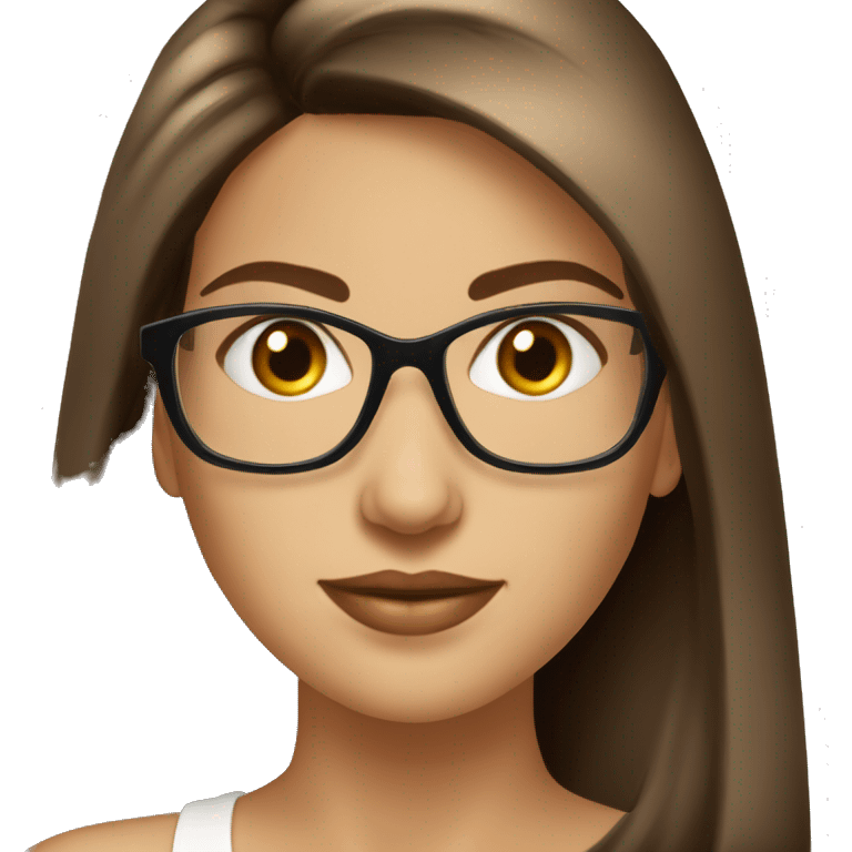 Femme  cheveux lisse long brun lunette emoji