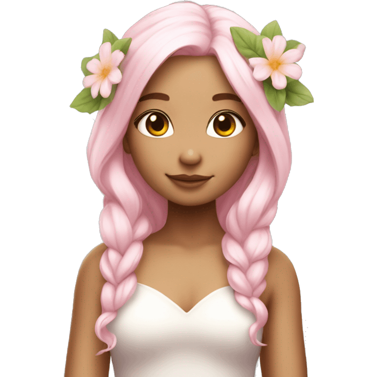 Beautiful, flower fairy, white long, light pink hair, big wings, fair skin emoji