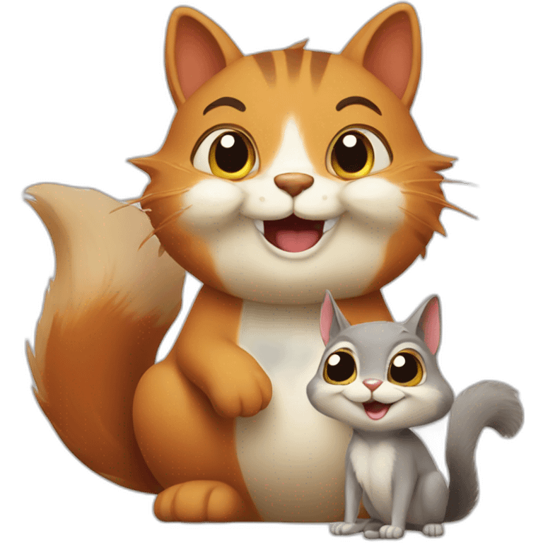 a cheerful cat and a happy squirrel emoji