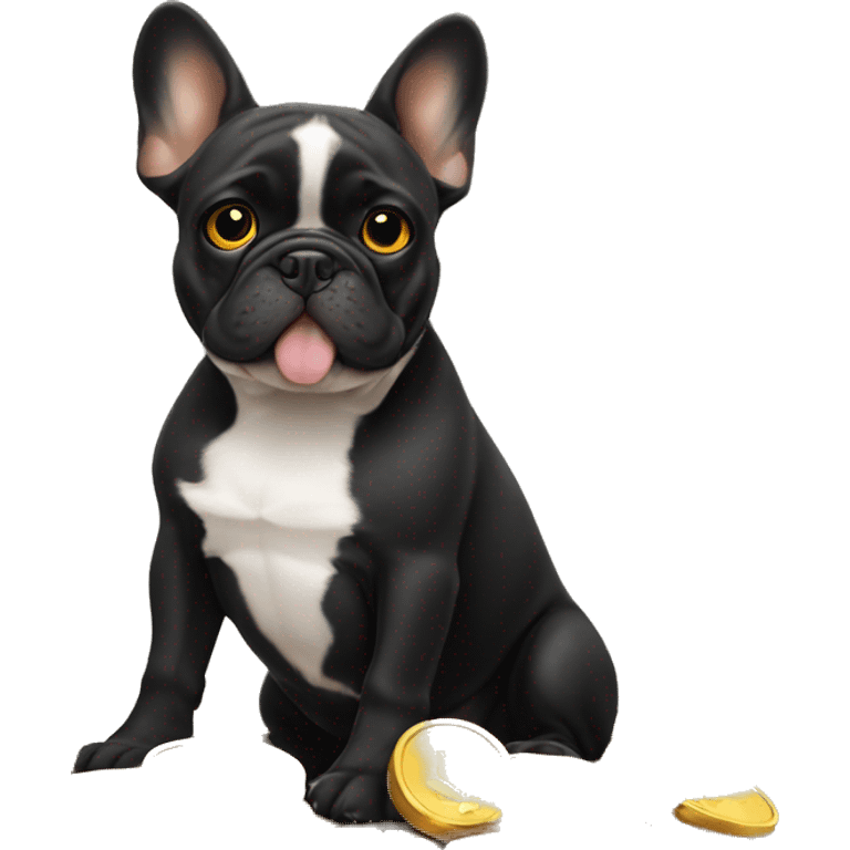 Black-and-tan French bulldog sitting on gold coins emoji