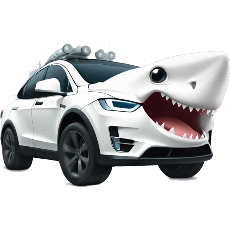 Requin blanc  dans une tesla model sibertruck emoji