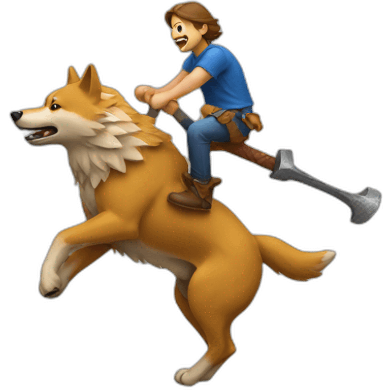 a hammer riding a wolf emoji