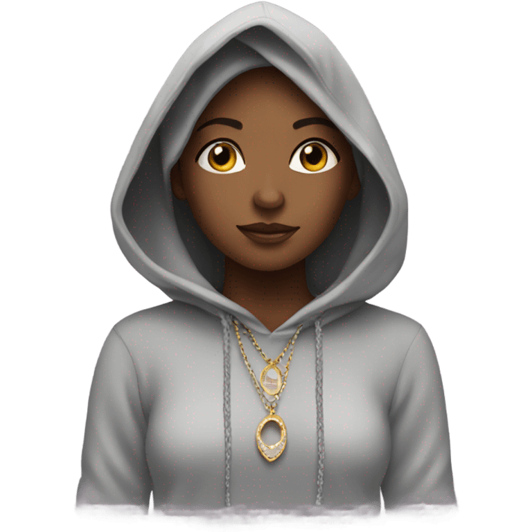 girl in hoodie with jewelry emoji