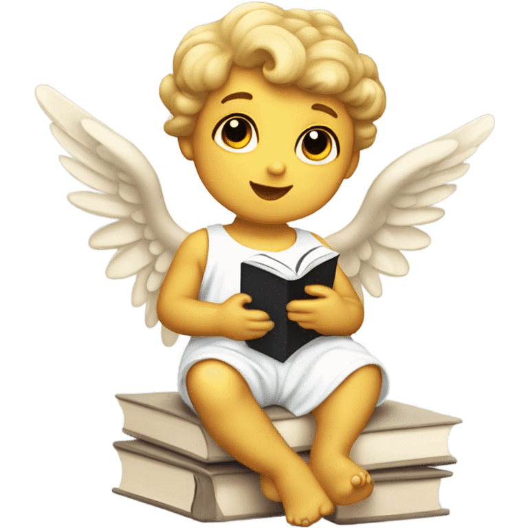 Little cherub, angel reading a magazine emoji