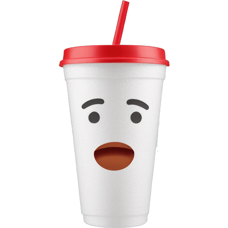 White styrofoam cup with red straw emoji