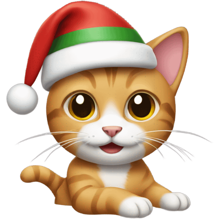 Cat with a Christmas hat dancing emoji