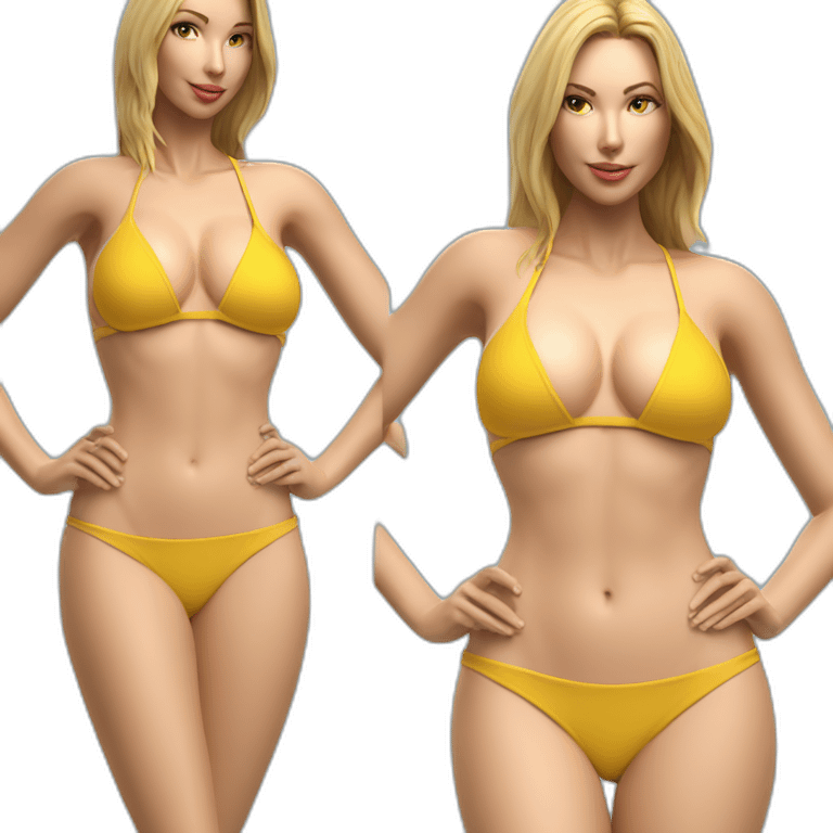 Sexy pose soft-fit Caucasian woman yellow bikini (beach body) bed realistic emoji